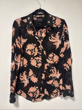 Scotch & Soda Black Button-Down Shirt with Peach Floral Print